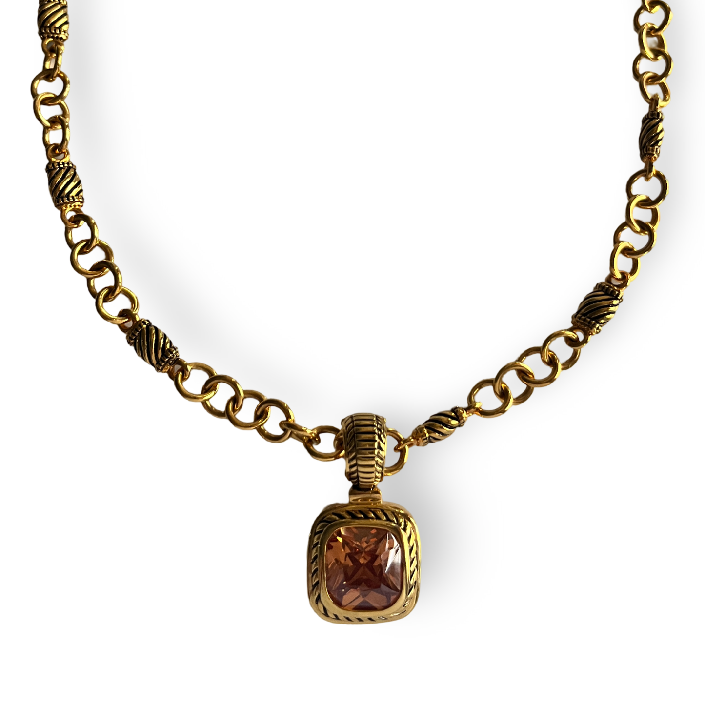 1990s Gold Plated Amber Crystal Necklace - Joan Rivers