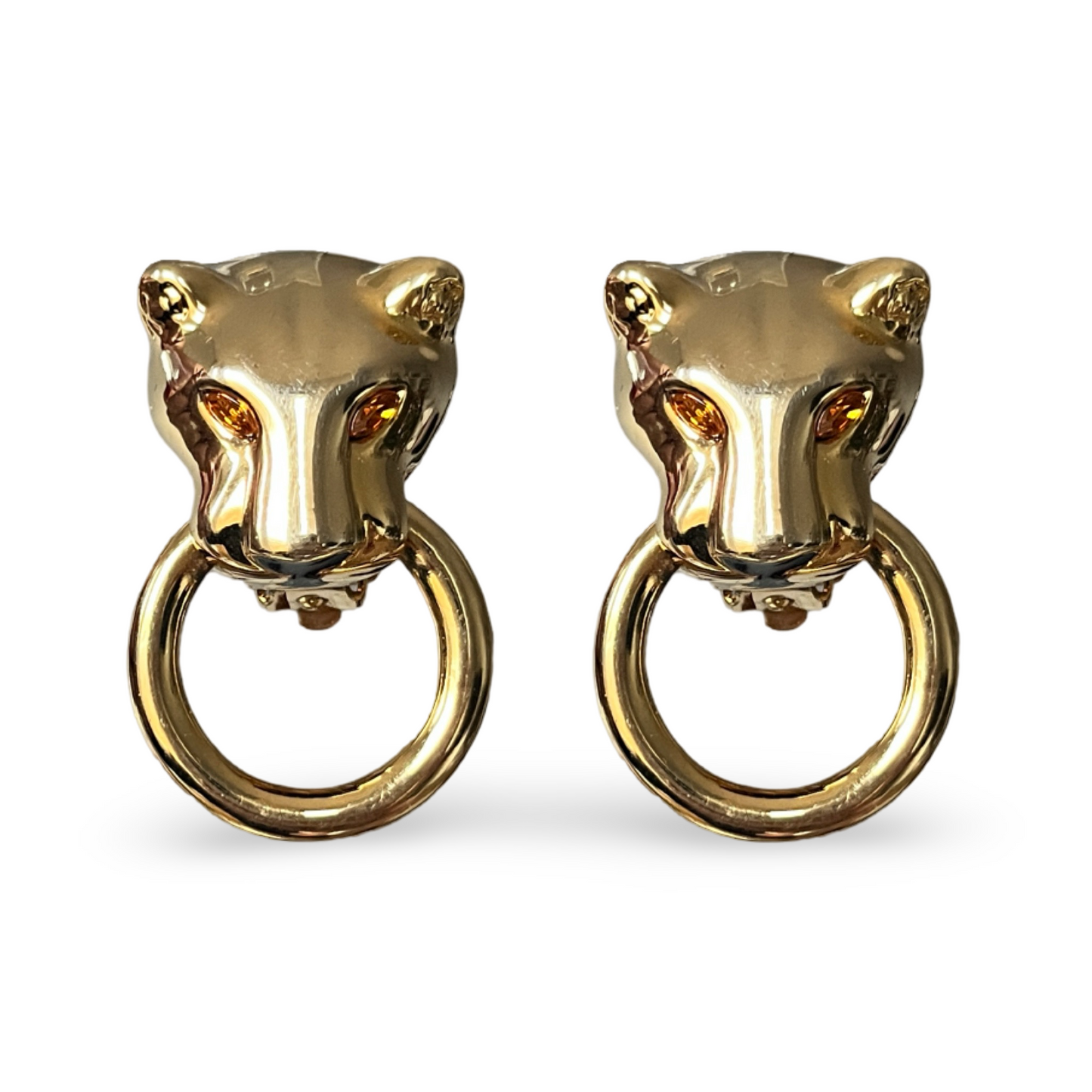 1990s Gold Plated Panther Knocker Earrings - Clip on