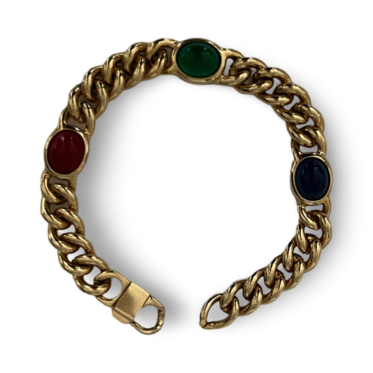 1990s - Gold Plated Cabouchon Stone Bracelet