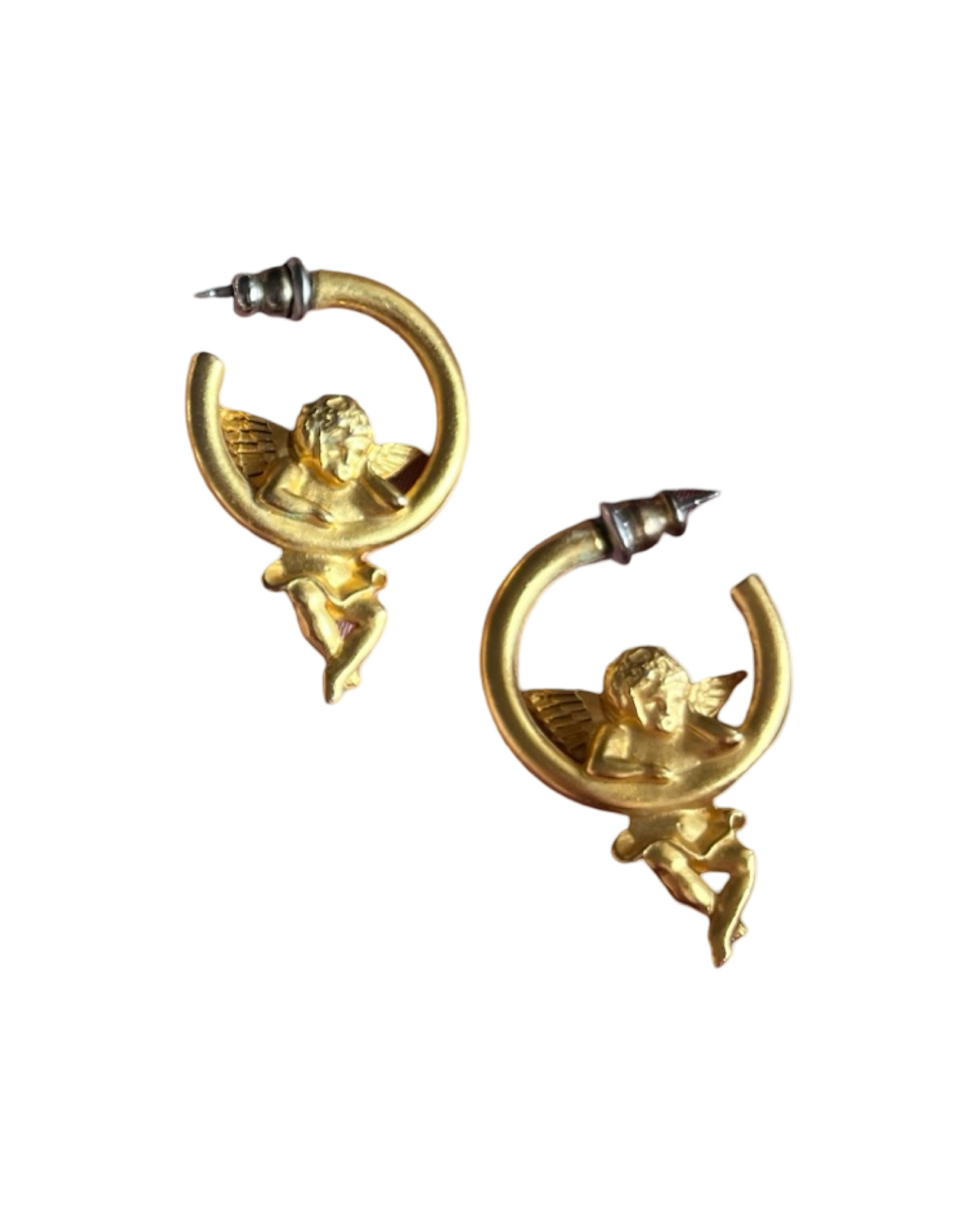 1980s Cherub Hoop Earrings - Post