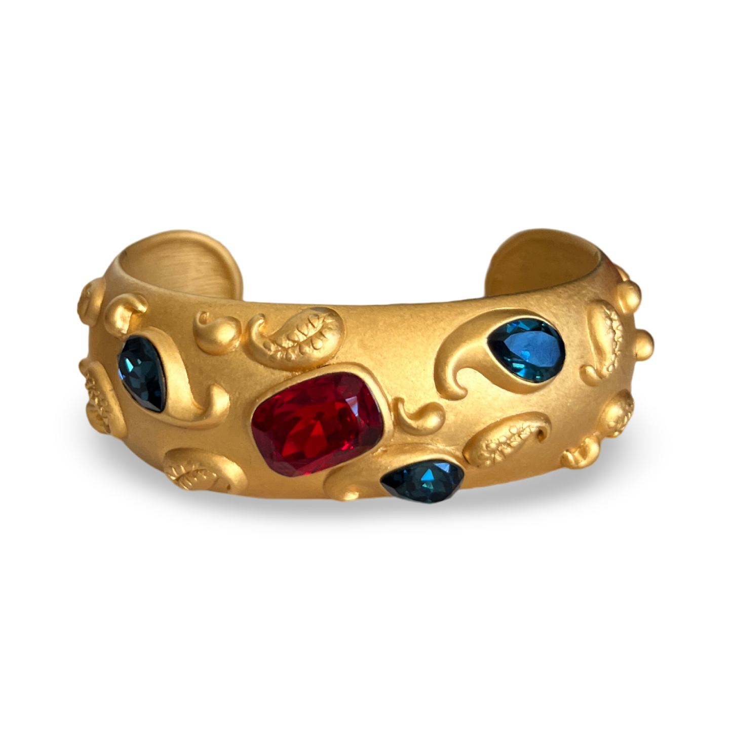 1990s Napier Matte Gold Plated Paisley Cuff Bracelet