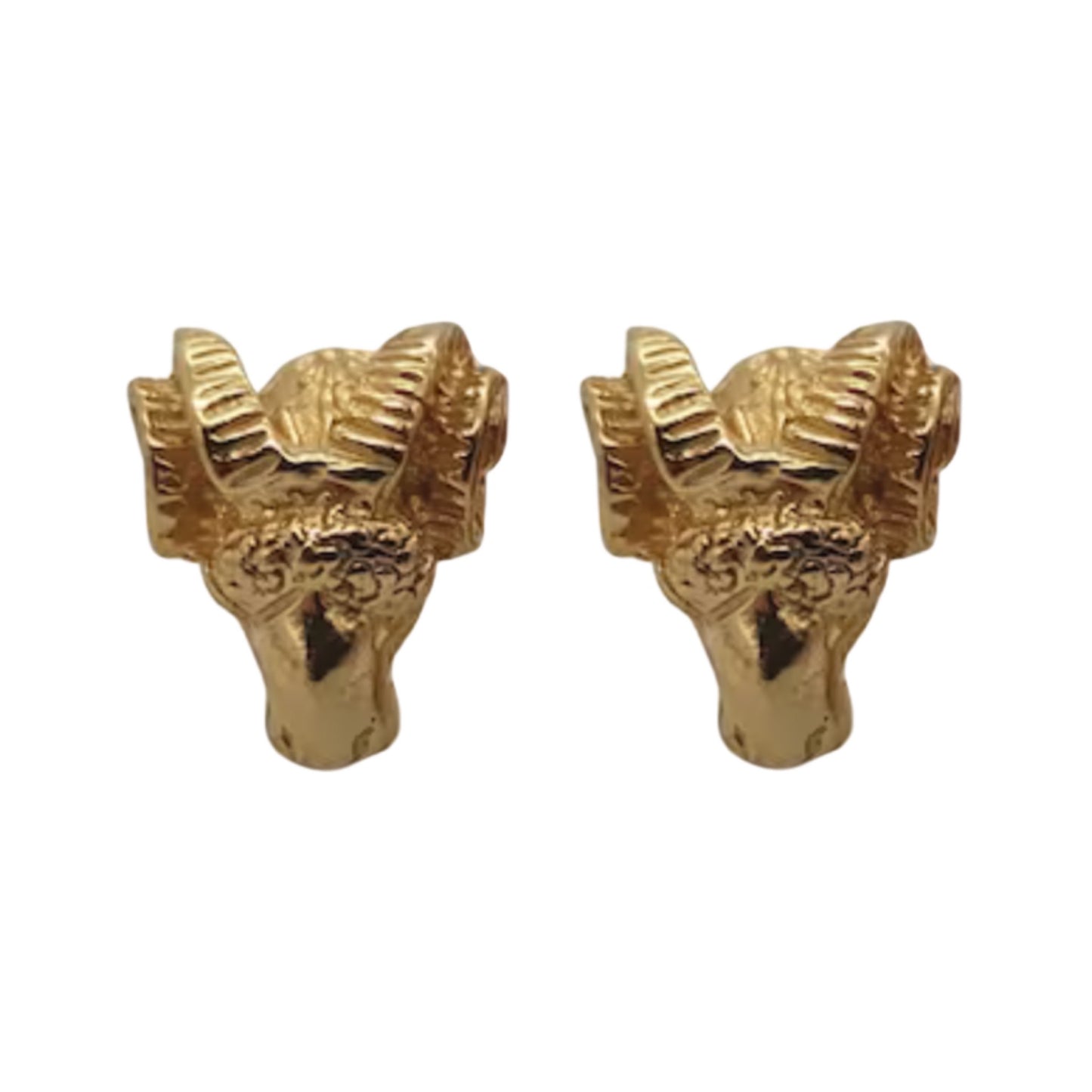 1990s Gold Plated Large Ram Stud Earrings - Post