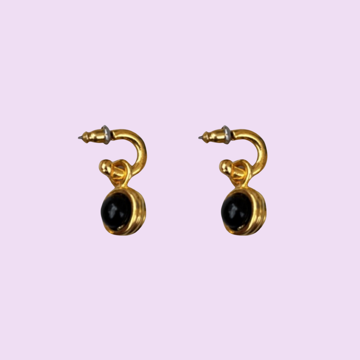 1990s Tiny Gold Plated Hoop Earrings with charm  - Post