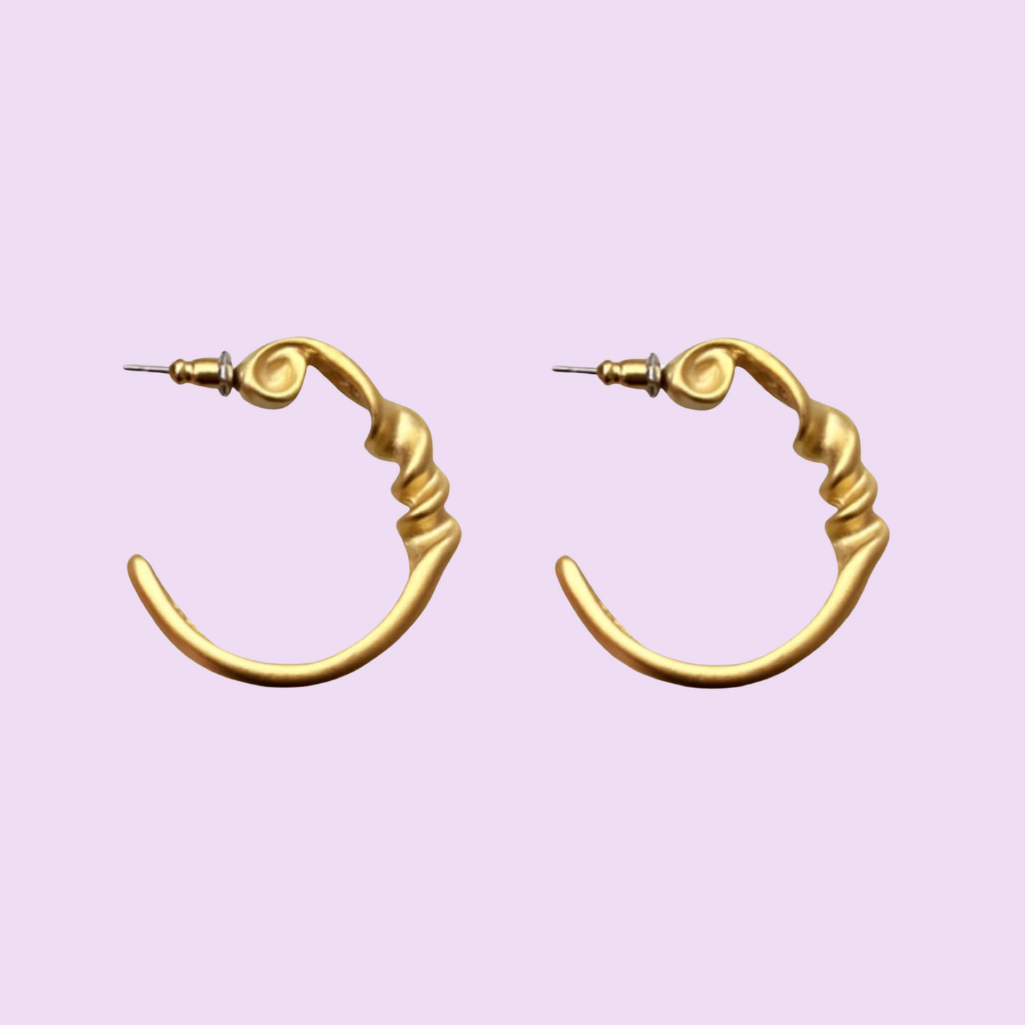 1990s Matte Gold Twist Hoop Earrings - Post