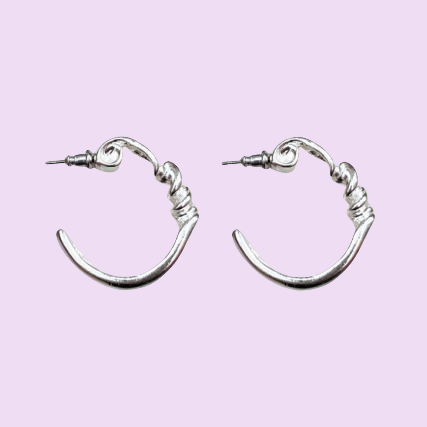 1990s Silver Twist Hoop Earrings - Post