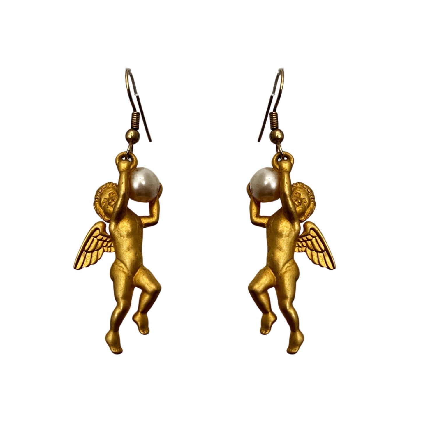 1980s Faux Pearl Cherub Earrings - Post