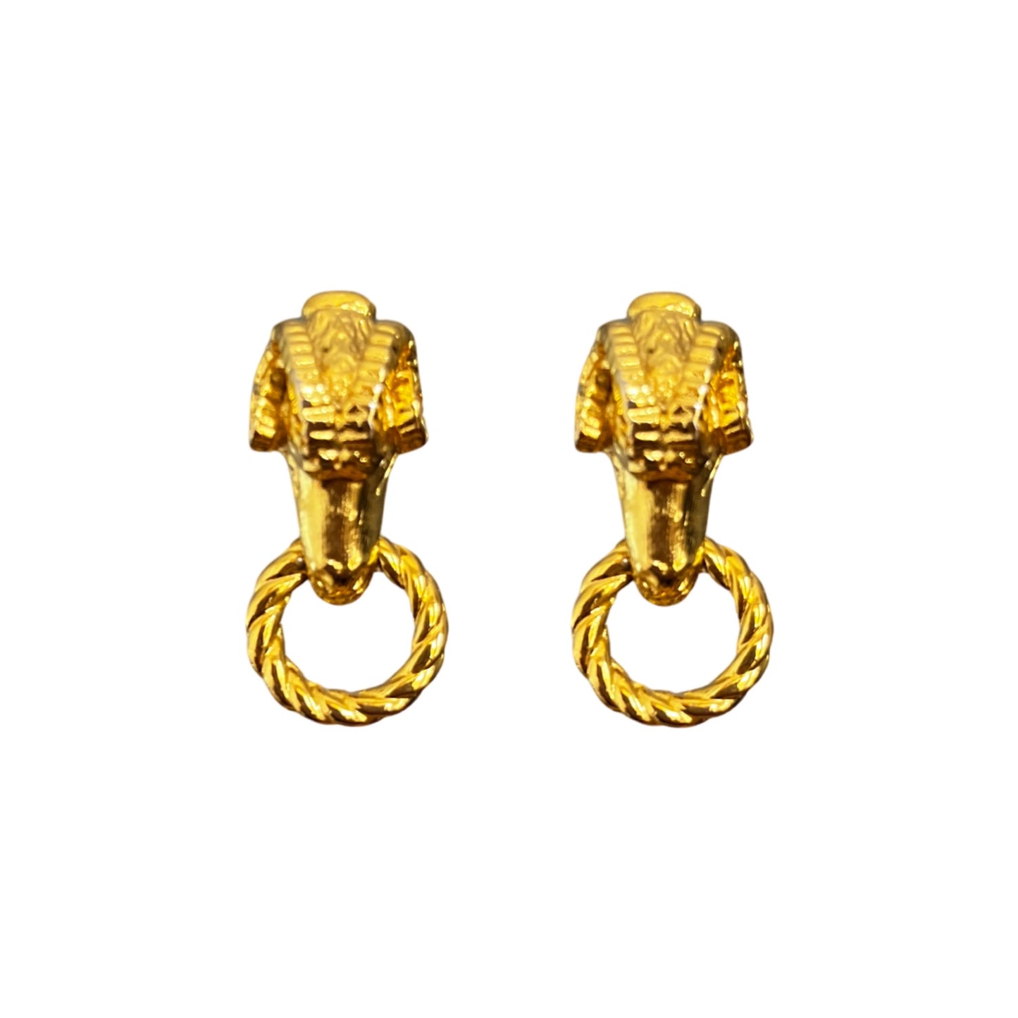 1990s Gold Plated Ram Knocker Earrings - Clip on