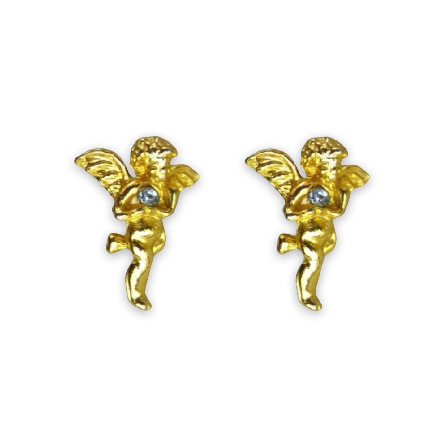 1980s Gold Plated Cherub Stud Earrings - Post