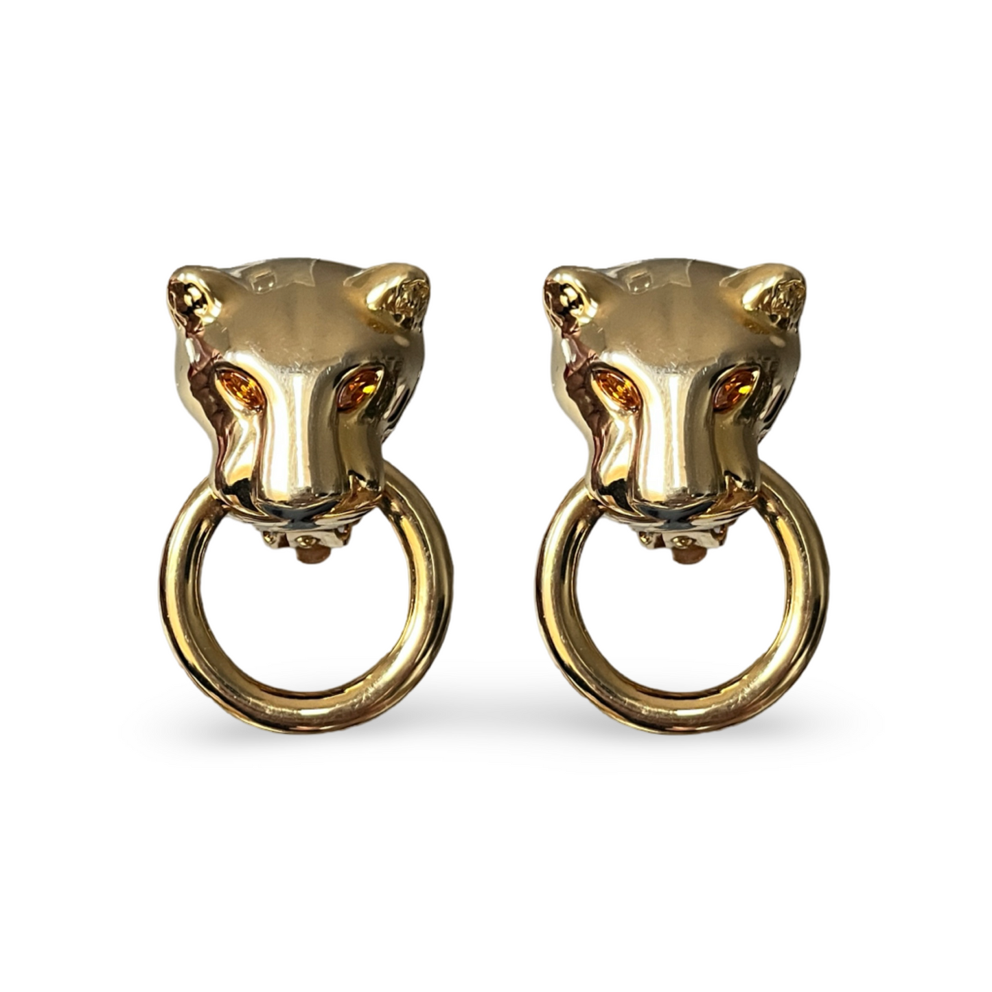 1990s Gold Plated Panther Knocker Earrings - Clip on