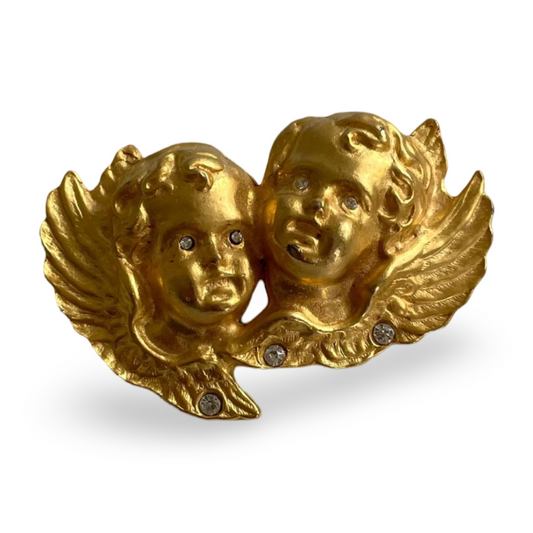 1990s Matte Gold Plated Cherub Brooch