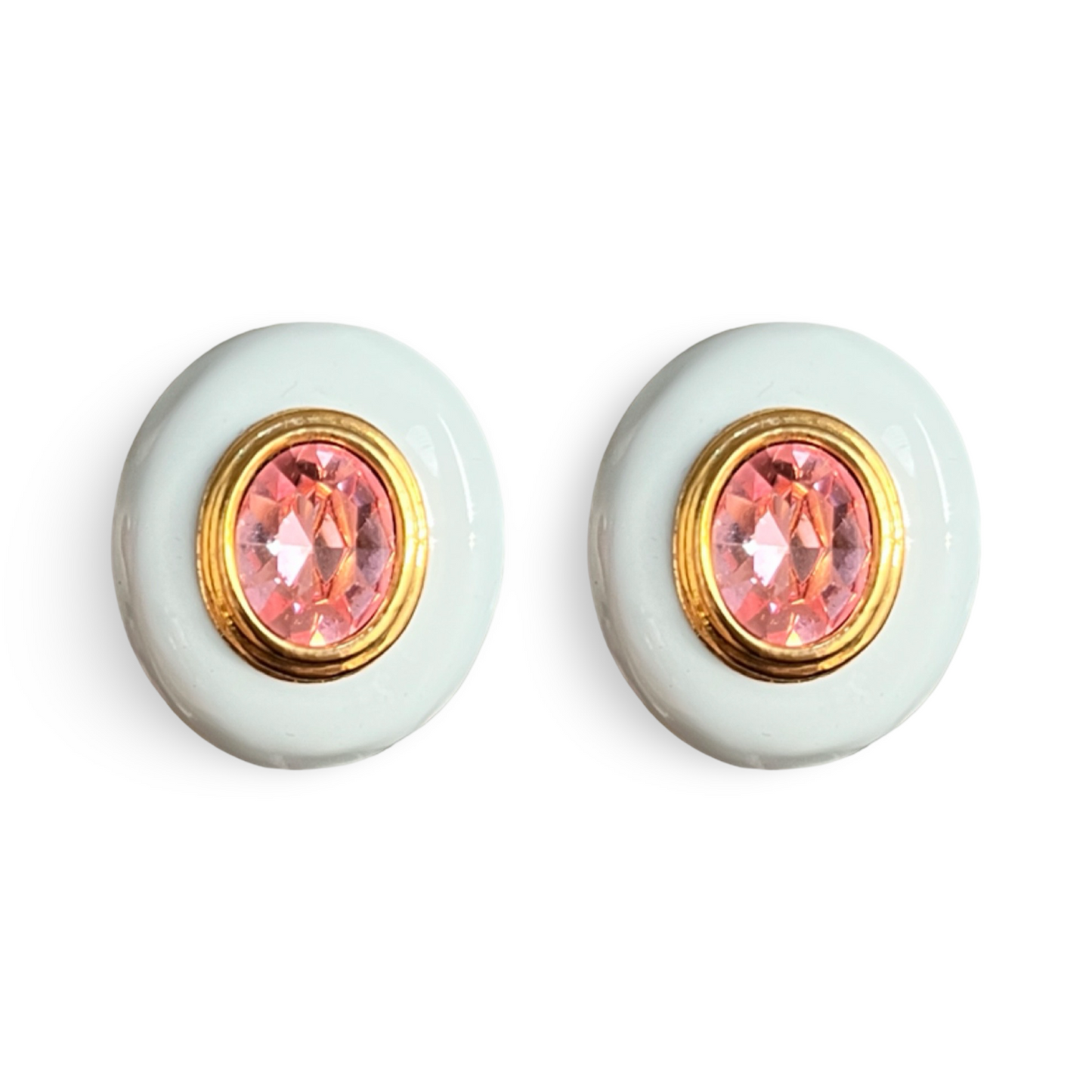 1990s White Enamel Earrings - Pierced