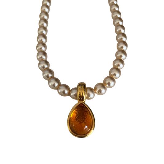 1980s Amber Drop Pearl Necklace