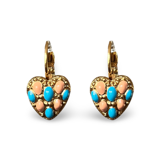 1990s Blue and Pink Heart Earrings - Post