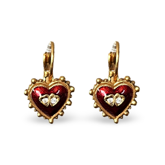 1990s Red Heart Earrings - Post