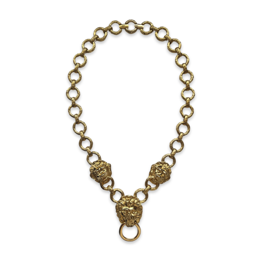 1990s KJL Gold Plated Lion Necklace