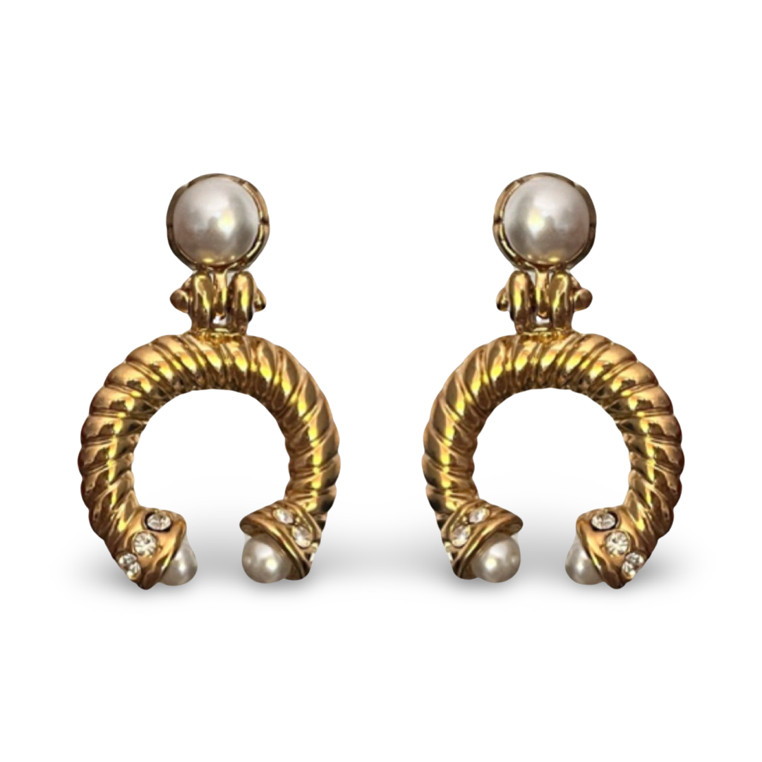 1990s Gold Plated Faux Pearl Earrings - Post