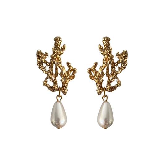 NEW - KJL Coral Earrings with Pearl Drop - Post