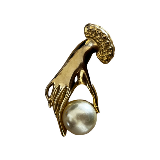 1990s Hand and Faux Pearl Brooch