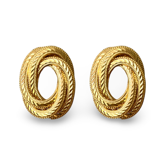 1990s Gold Plated Oval Knot Earrings - Post