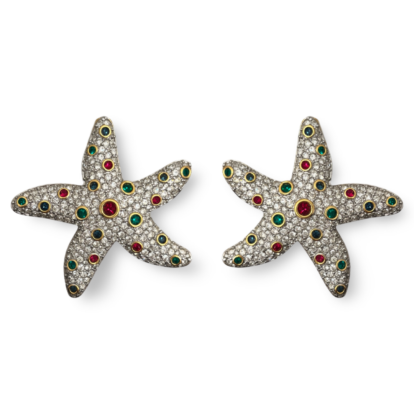 1990s Swarovski Starfish Earrings Statement Earrings - Clip on