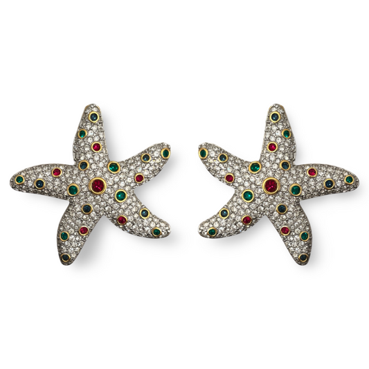 1990s Swarovski Starfish Earrings Statement Earrings - Post