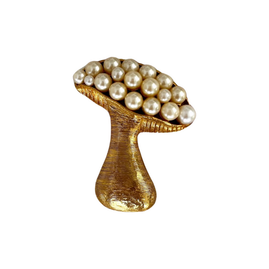 1970s Gold Plated Pearl Mushroom Brooch