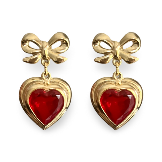 1990s Sphinx Gold Plated Bow & Heart Earrings - Post