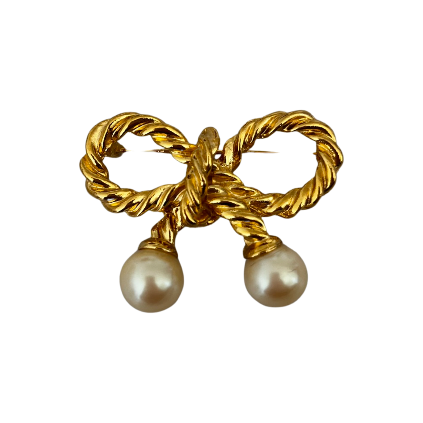 1990s Faux Pearl Bow Brooch