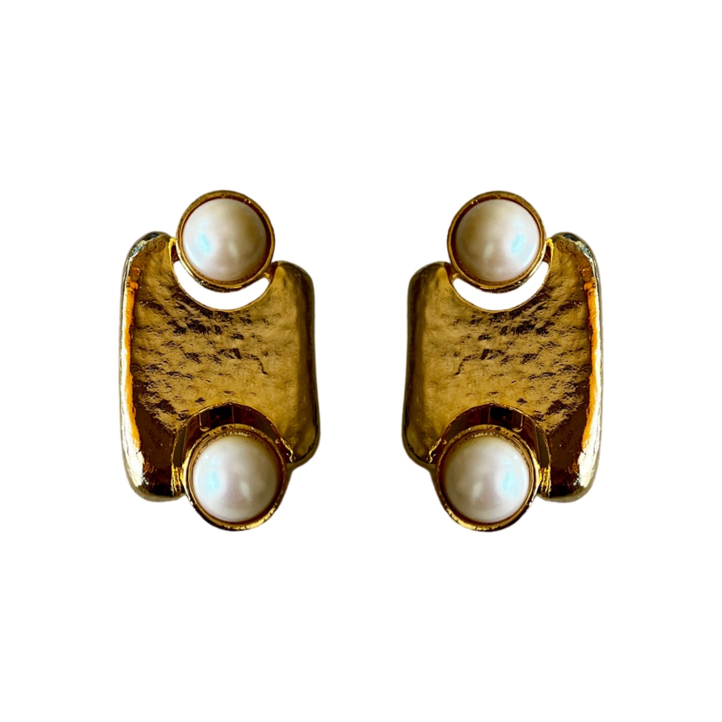 1980s Gold Plated Abstract Pearl Earrings - Clip On