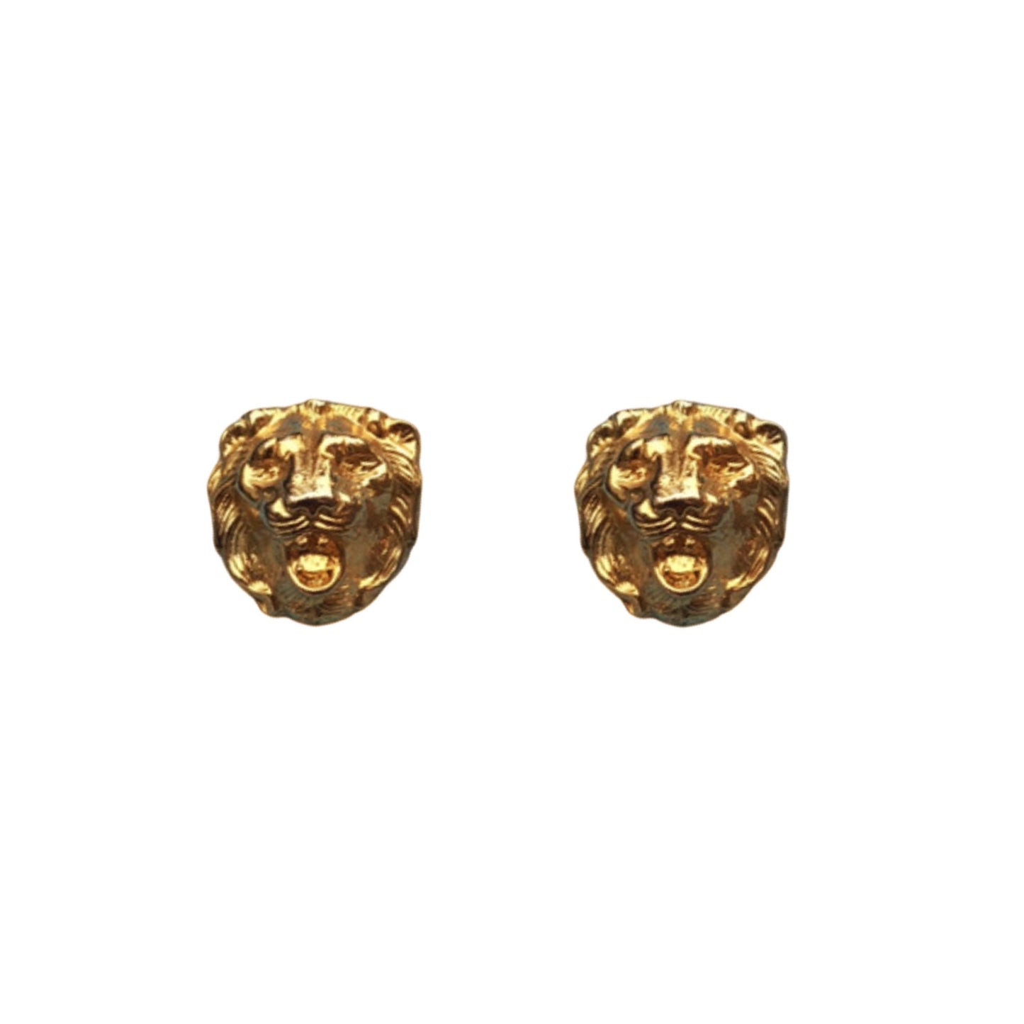 1990s Gold Plated Lion Head Stud Earrings - Post