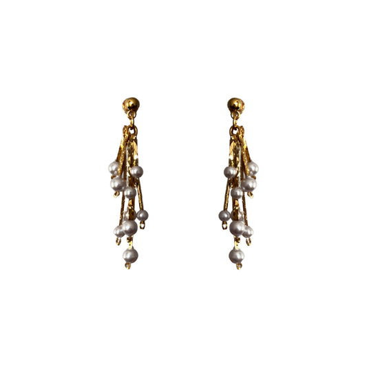 1990s Faux Pearl Firework Drop Earrings - Post