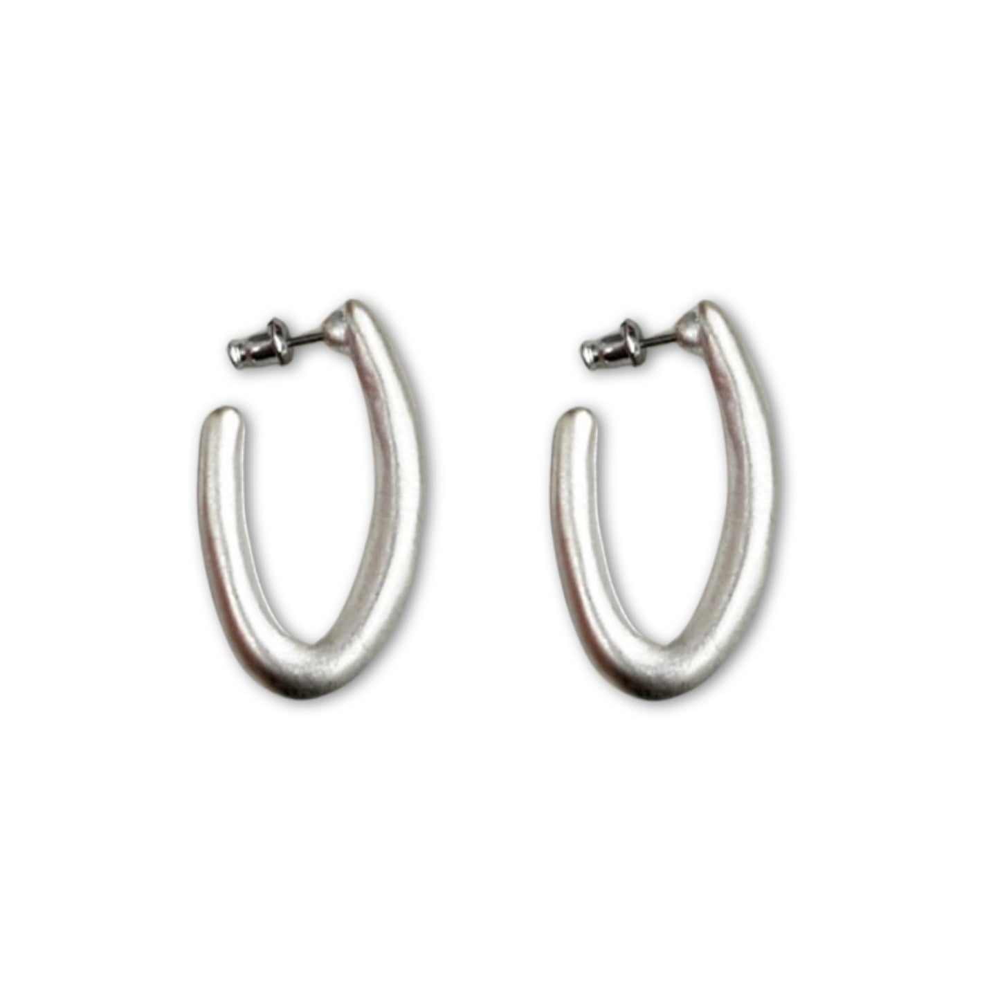 1990s Matte Silver Hoop Earrings - Post