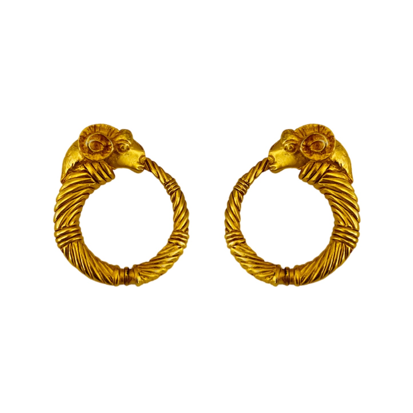 1990s JJ Etruscan Revival Ram Statement Earrings - Post