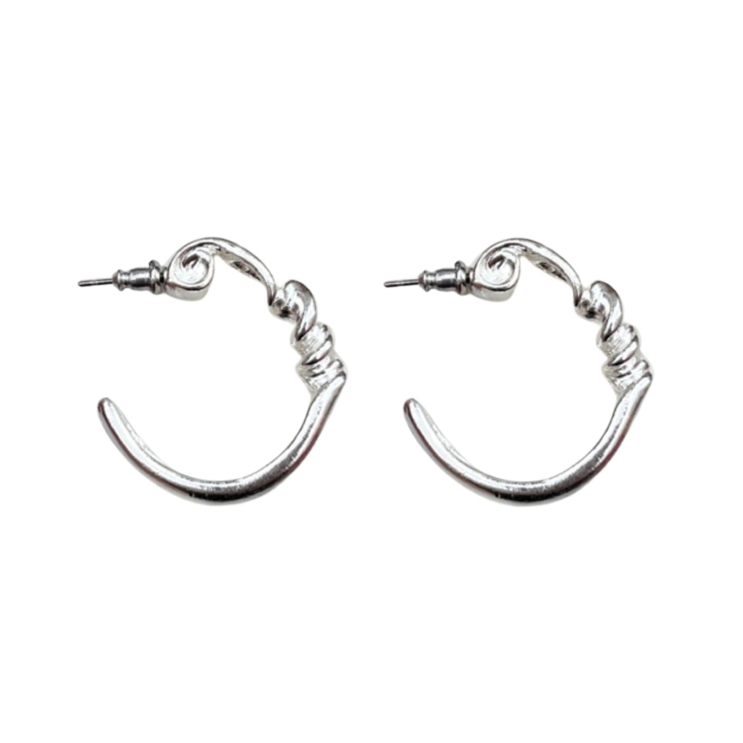 1990s Silver Twist Hoop Earrings - Post