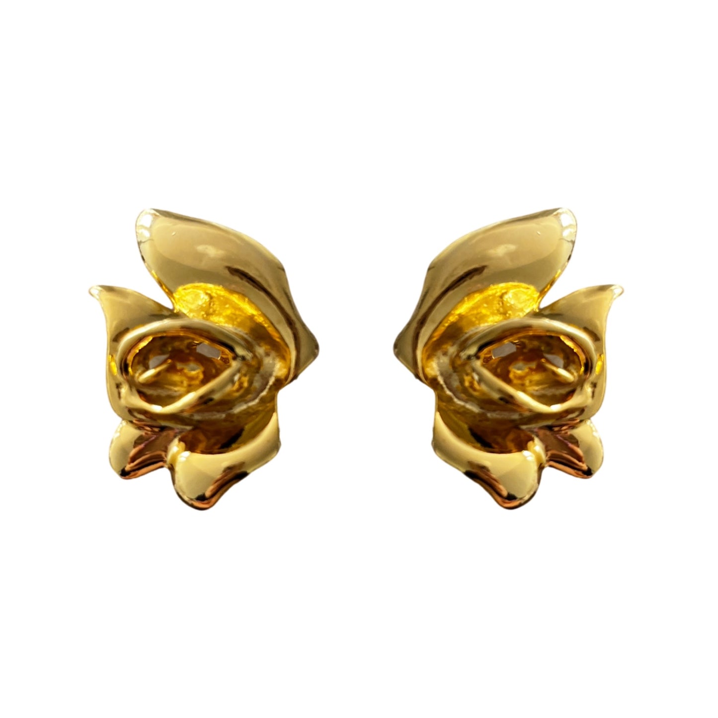 1980s Gold Plated Flower Earrings - Clip On