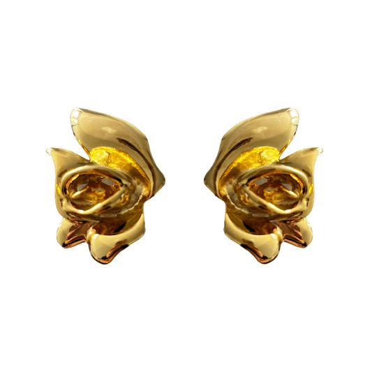 1980s Gold Plated Flower Earrings - Clip On