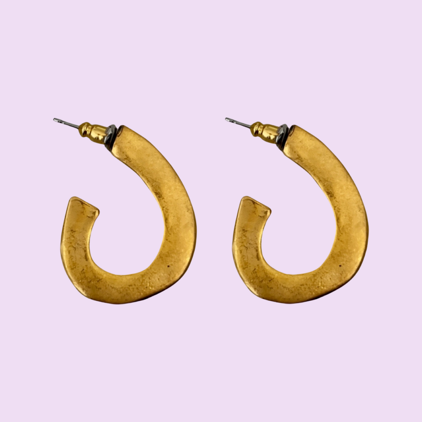 1990s Brushed Gold Flat Hoop Earrings - Post