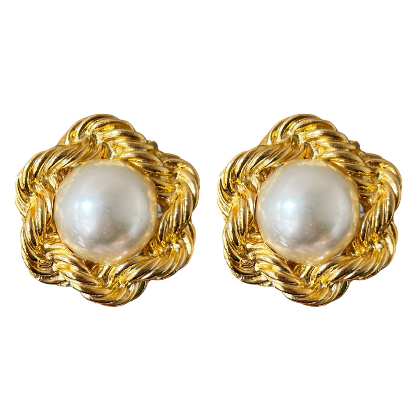 1980s Gold Plated Statement Pearl Earrings - Clip On