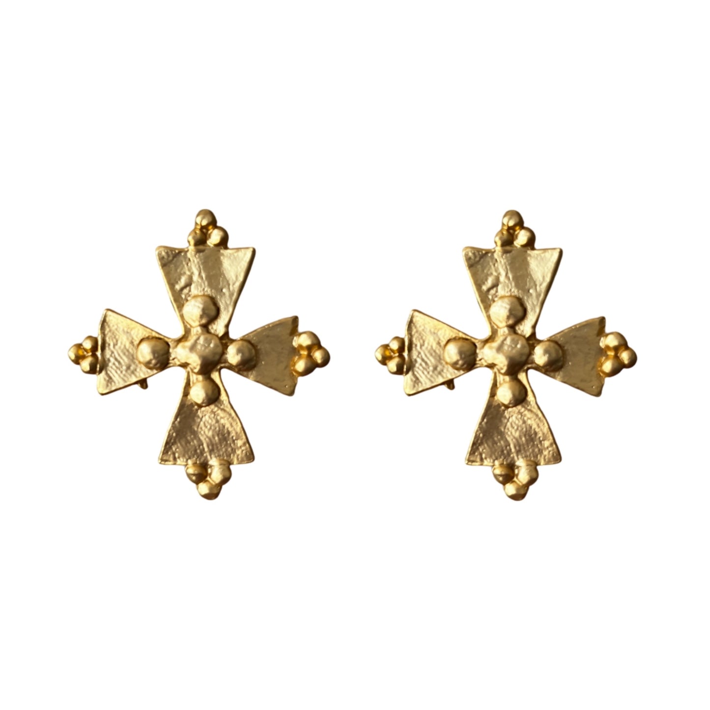 1980s Gold Plated Cross Earrings - Post