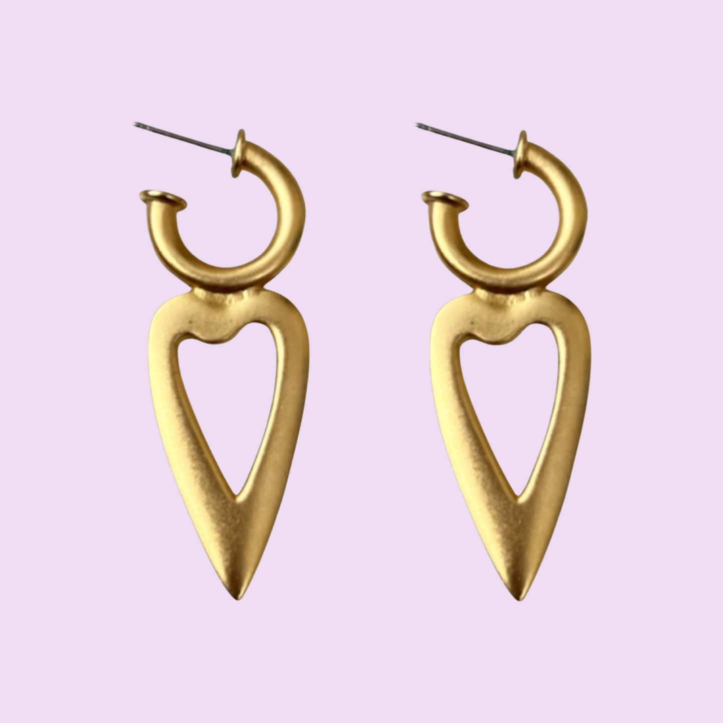 1990s Matte Gold Heart Earrings - Post