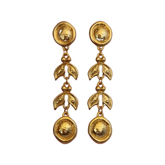 1990s Etruscan Revival Drop Flower Statement Earrings - Post