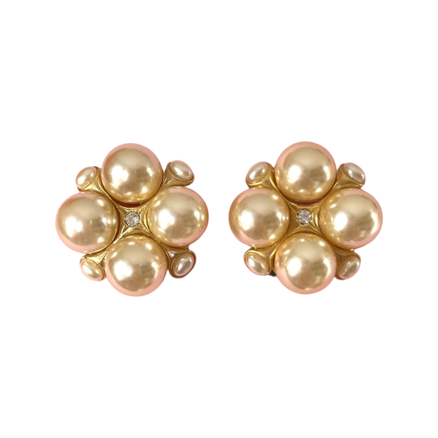 1990s Statement Faux Pearl Burst Earrings - Clip on