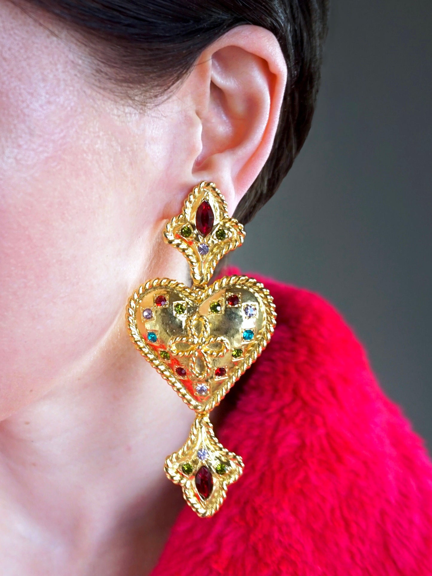 1990s Huge Gold Plated Heart Earrings - Clip on