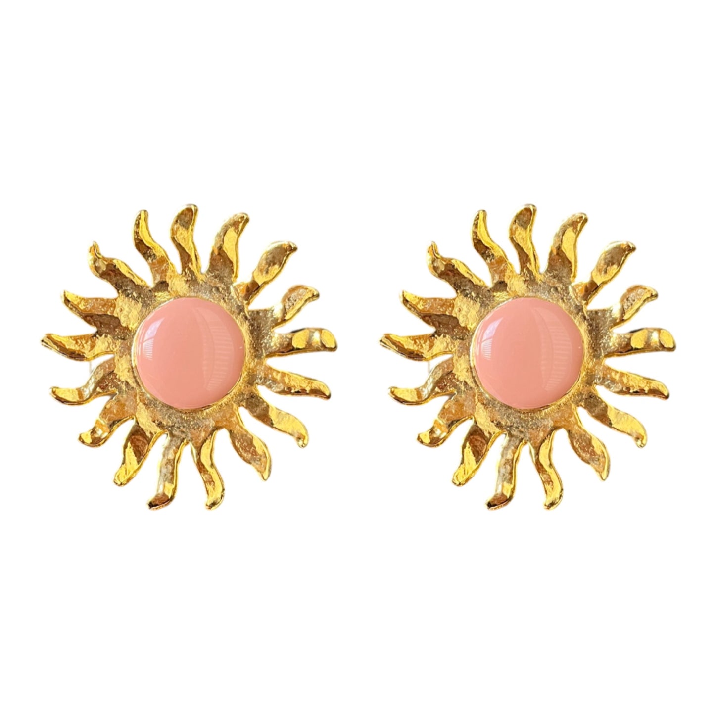 1990s Pink Enamel Sun Earrings - Clip On