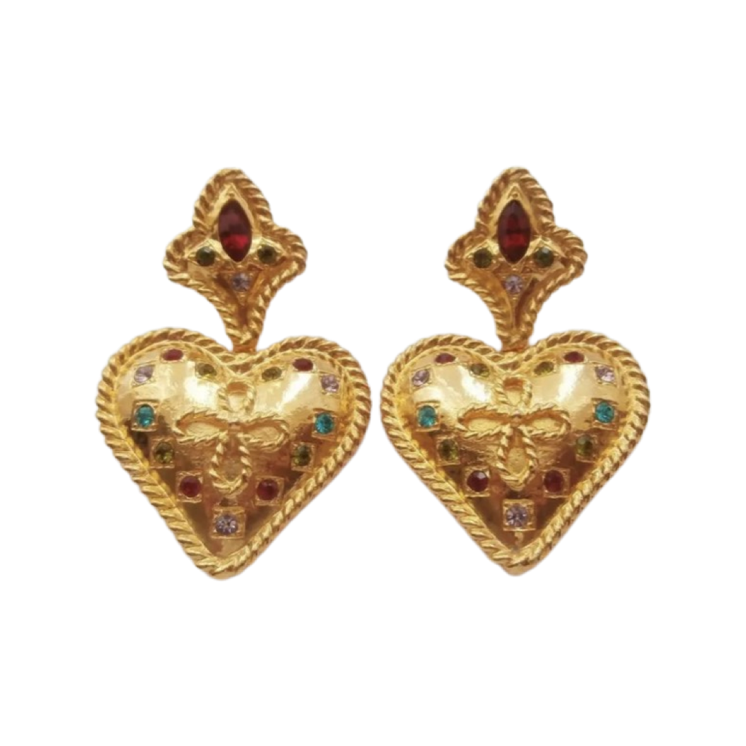 1990s Large Gold Plated Heart Earrings - Clip on