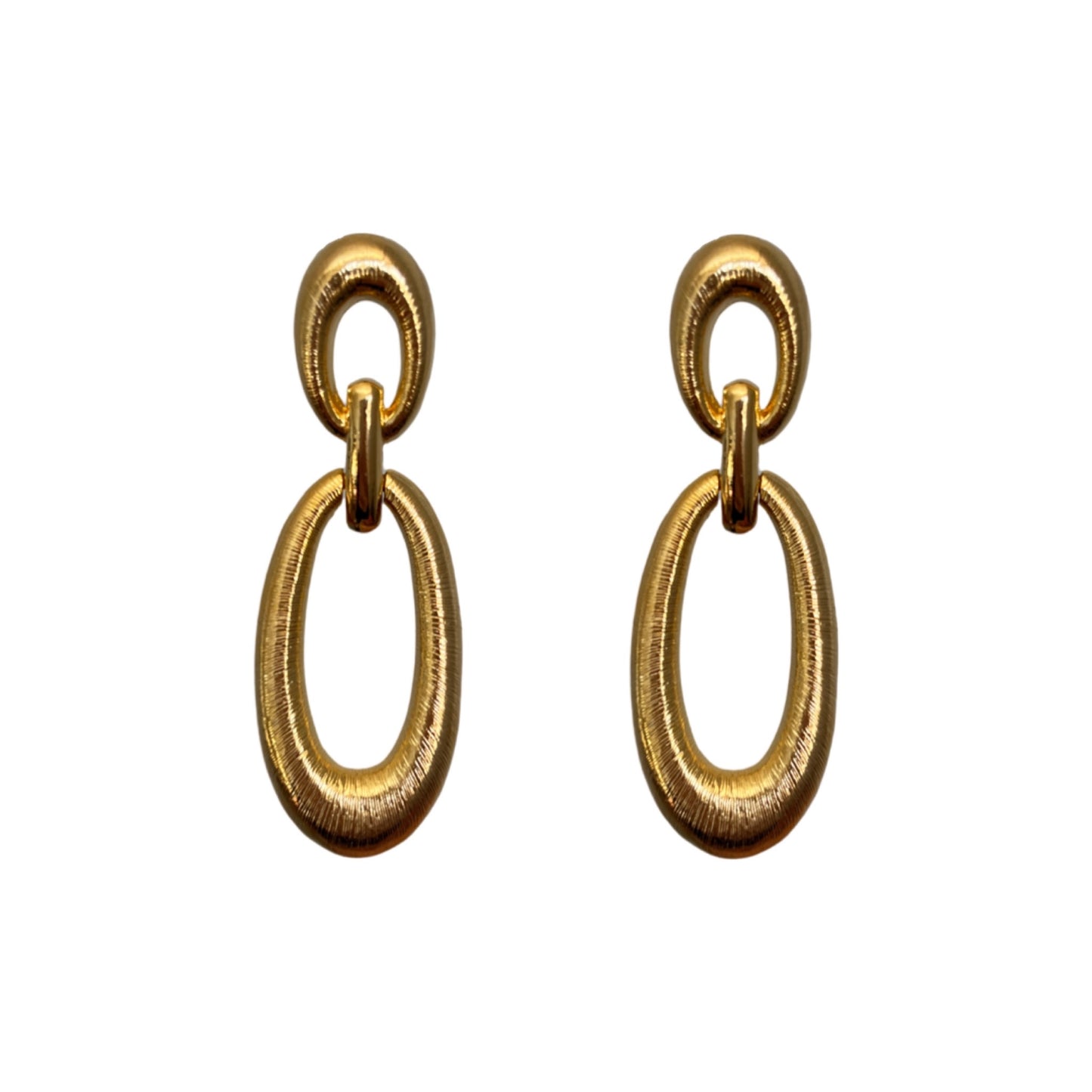 1980s Brushed Gold Drop Knocker Earrings - Post