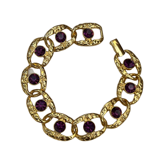 1990s Gold Plated Amethyst Swarovski Bracelet