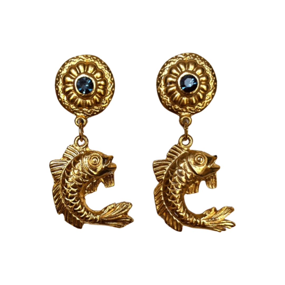 1990s Gold Plated Fish Earrings - Clip on