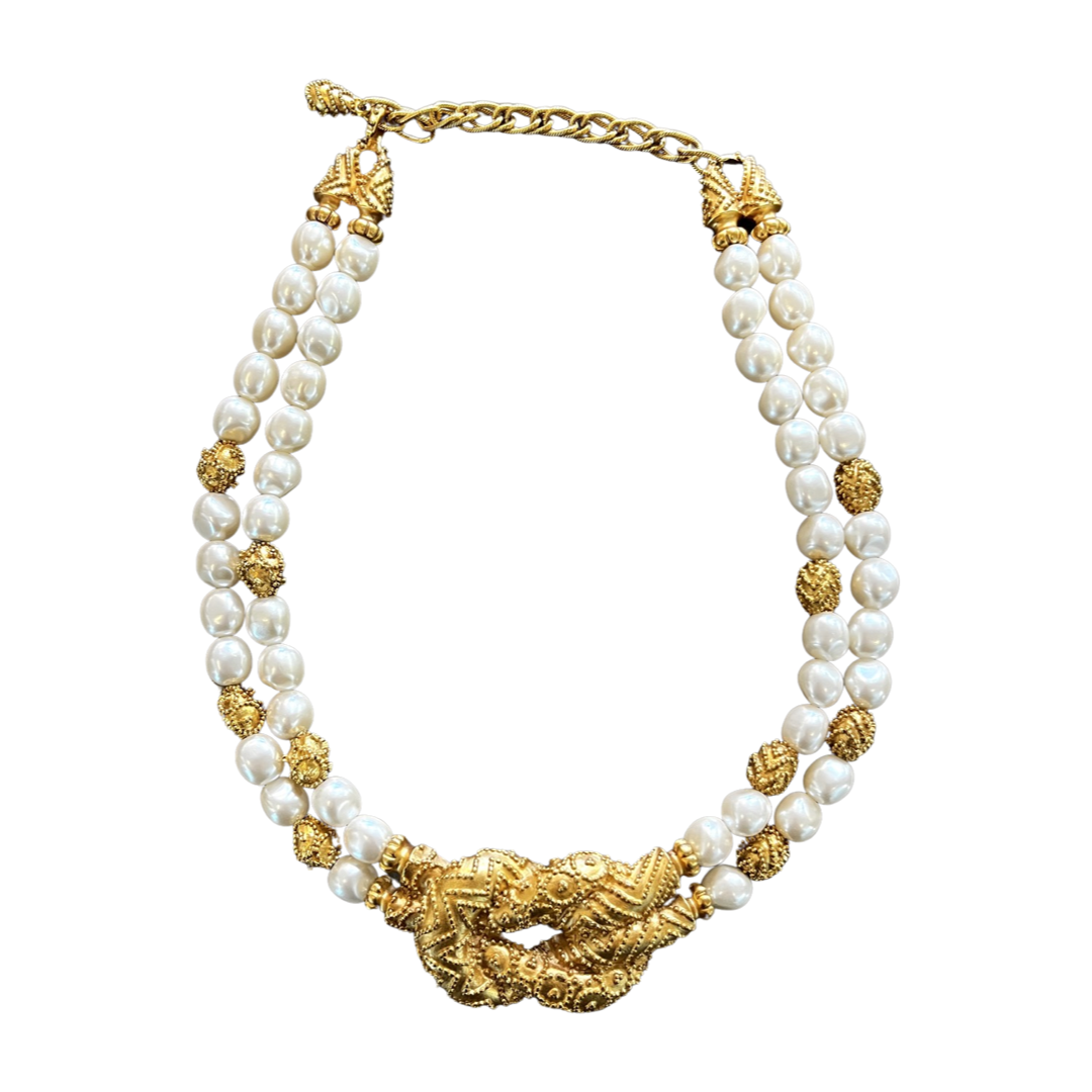 1990s Faux Pearl Etruscan Necklace - Mary McFadden