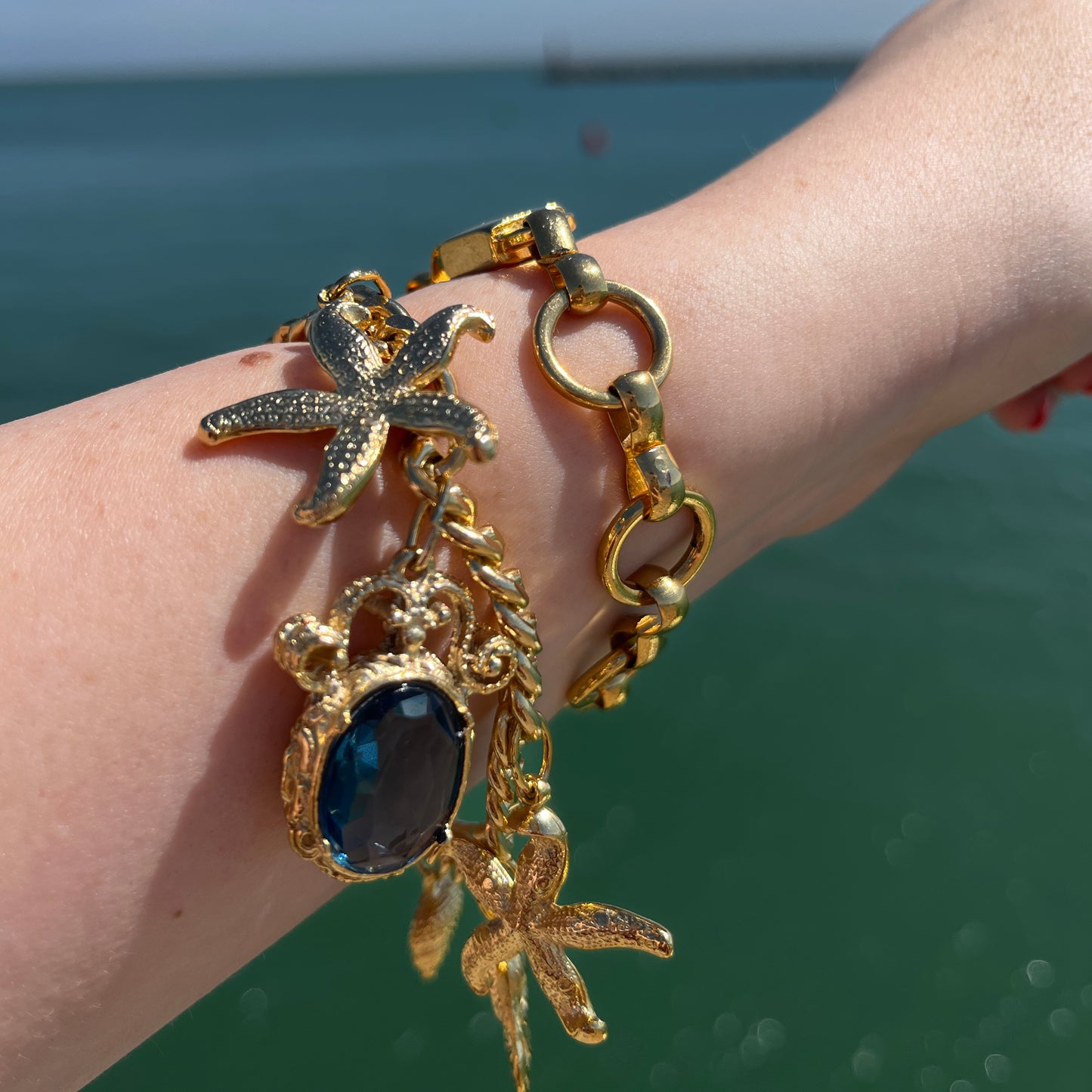 1990s Nautical Charm Bracelet with Blue Swarovski